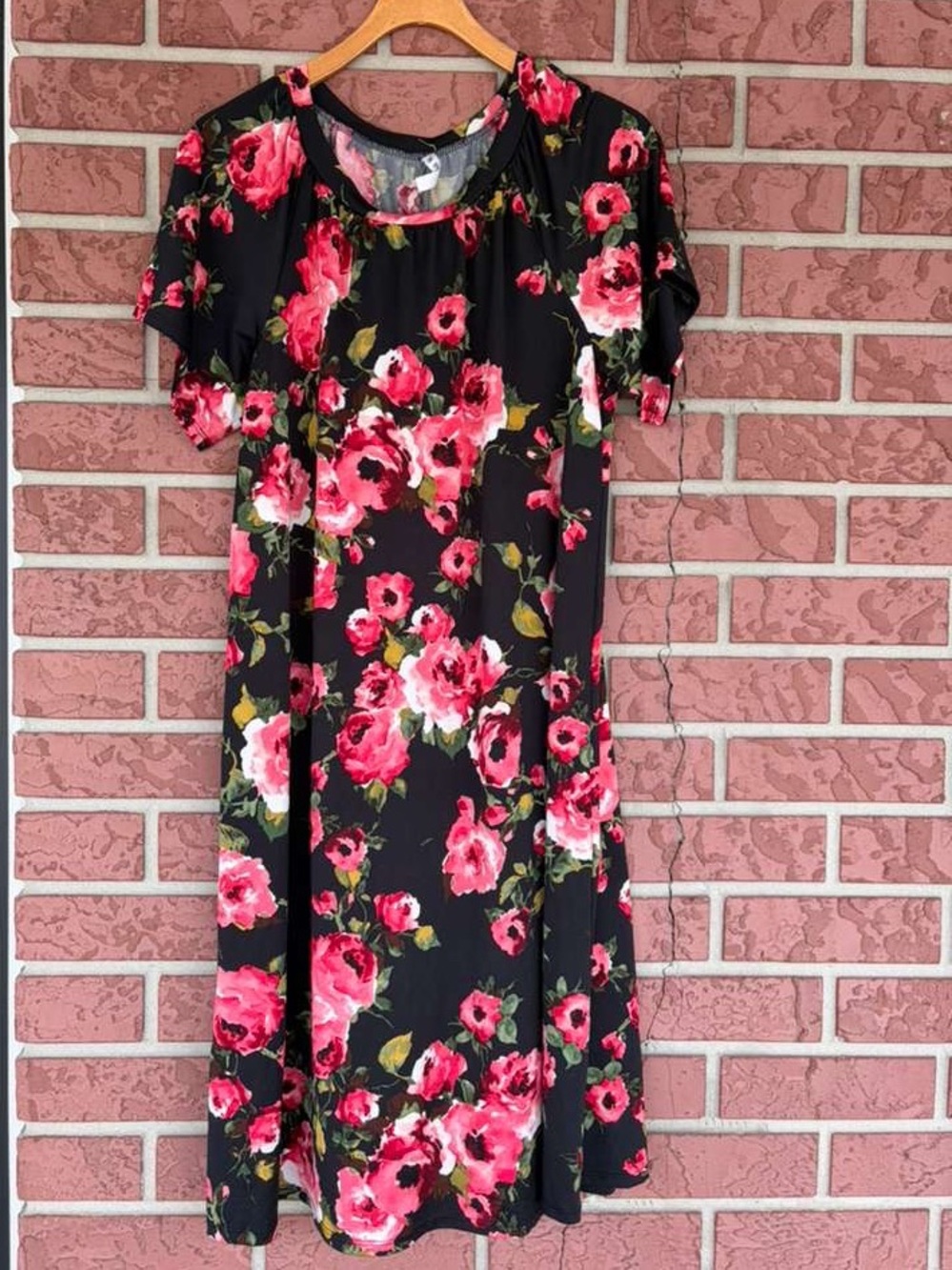 Piphany Black Maxi Dress with Pink Floral Print
